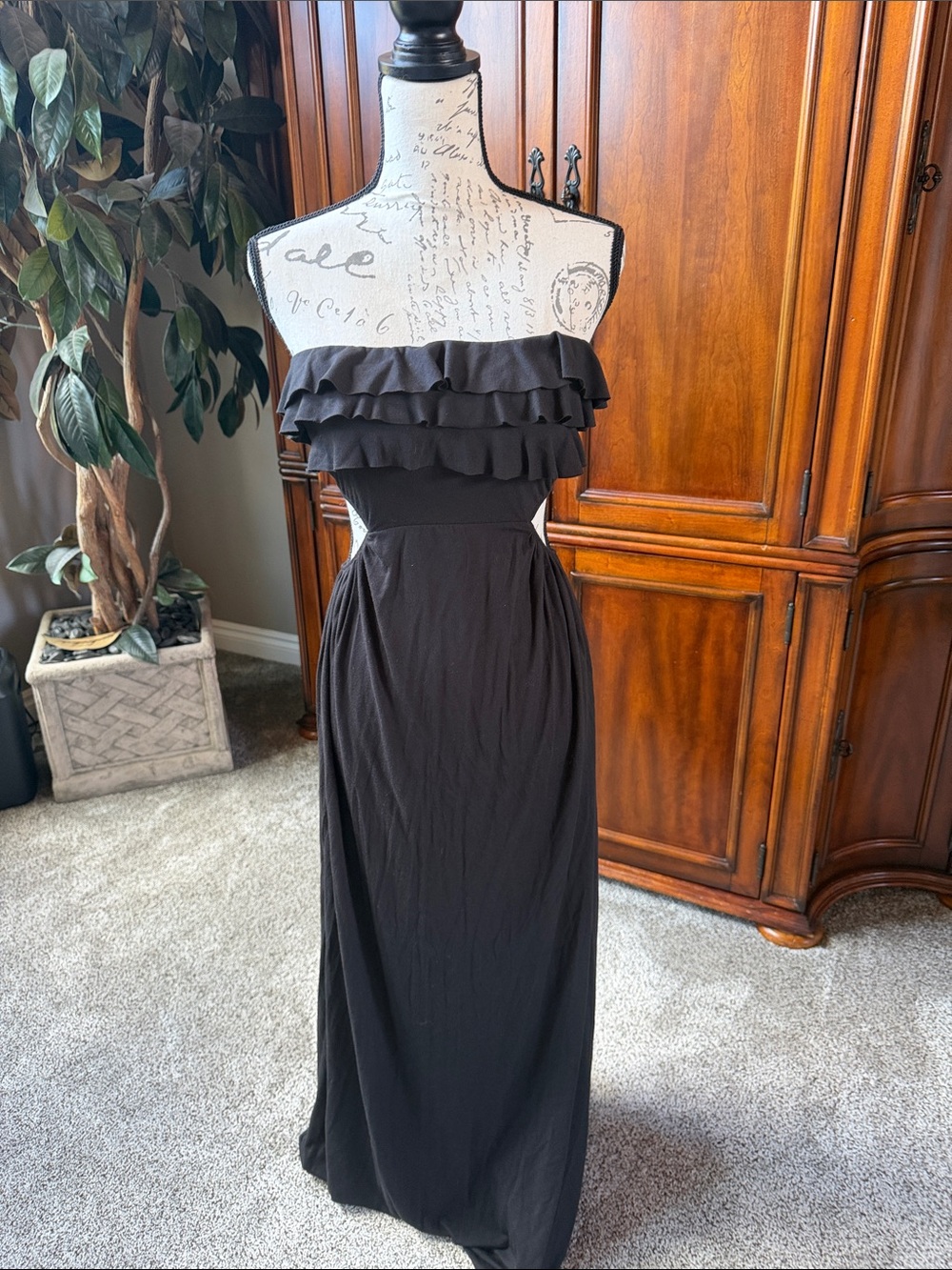 Victoria's Secret Black Strapless Ruffle Maxi Dress